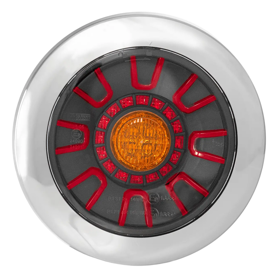 Fristom FT-313 LED Rear Lamp – Stop Tail & Indicator Black/Chrome 12–36V - Rear Lamps