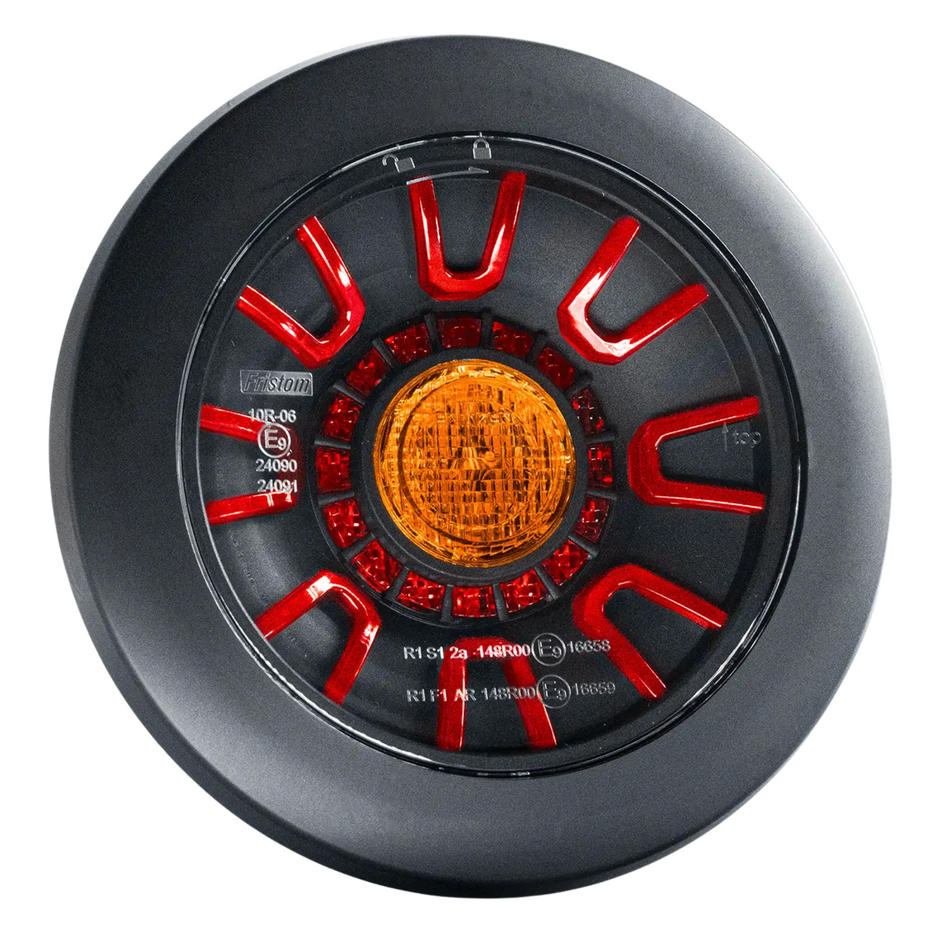 Fristom FT-313 LED Rear Lamp – Stop Tail & Indicator Black/Chrome 12–36V - Rear Lamps