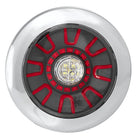 Round LED tail light with chrome trim, red accents, and clear center lens