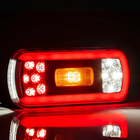 Fristom FT-130 LED Rear Combination Lamp – 6 Function (Stop Tail Indicator Reverse/Fog Reflector Plate) Cable 12–36V