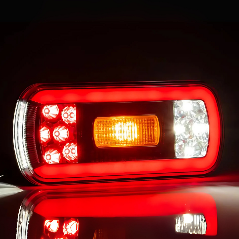 Fristom FT-130 LED Rear Combination Lamp – 6 Function (Stop Tail Indicator Reverse/Fog Reflector Plate) Cable 12–36V