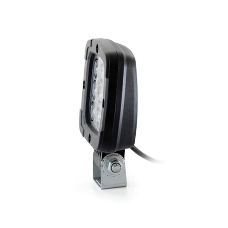 Slim rectangular LED work light with metal mounting bracket on white background