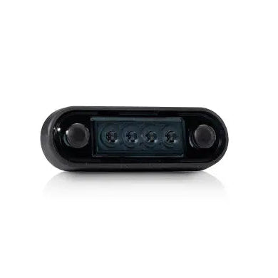 Black rectangular LED vehicle light with four bulbs on a white background