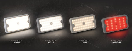 FT-162 LED TS lights in four modes: 1000 lm, 460 lm, 70 lm, and red ambiance setting.