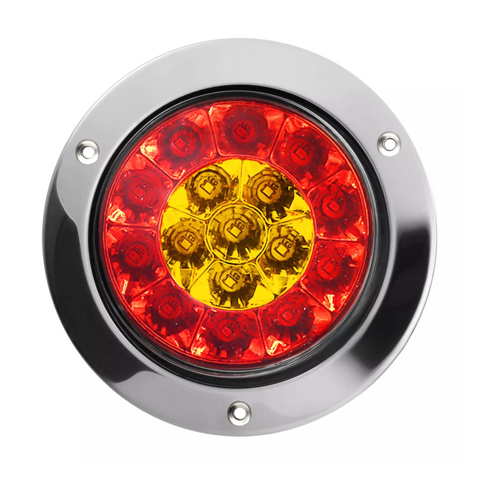 Shiliduo SD-2050 Round LED Rear Lamp – 3 Function (Tail Stop Indicator) Vinyl or Stainless-Steel Surround 12–24V